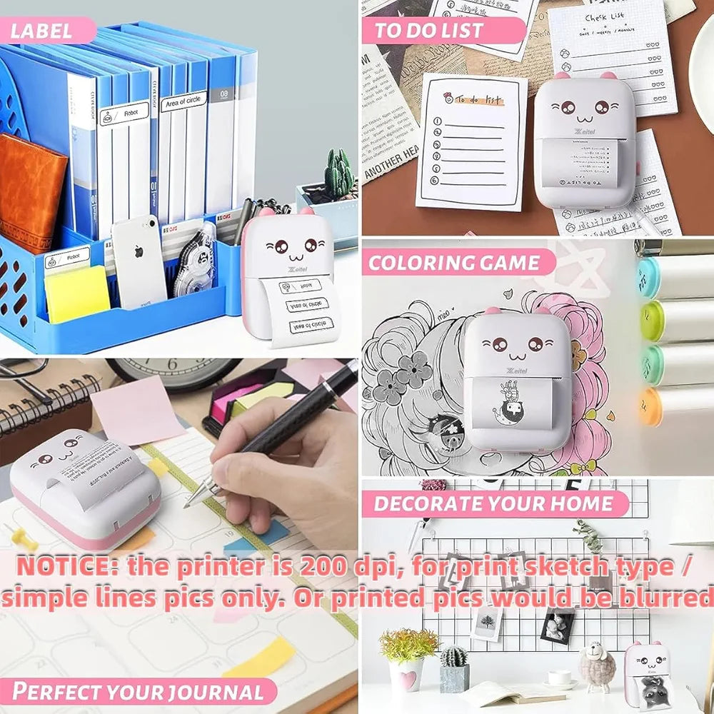 Bluetooth Mini Printer for Students | Inkless Wireless Thermal Printer (Black & White) | Portable Ink Free Printer for Android & iOS | 1200mAh Rechargeable Battery