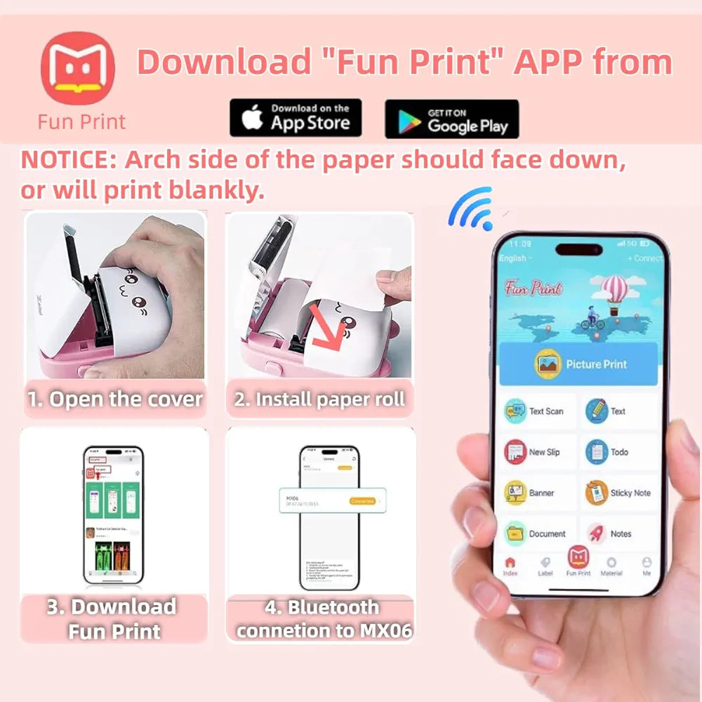 Bluetooth Mini Printer for Students | Inkless Wireless Thermal Printer (Black & White) | Portable Ink Free Printer for Android & iOS | 1200mAh Rechargeable Battery