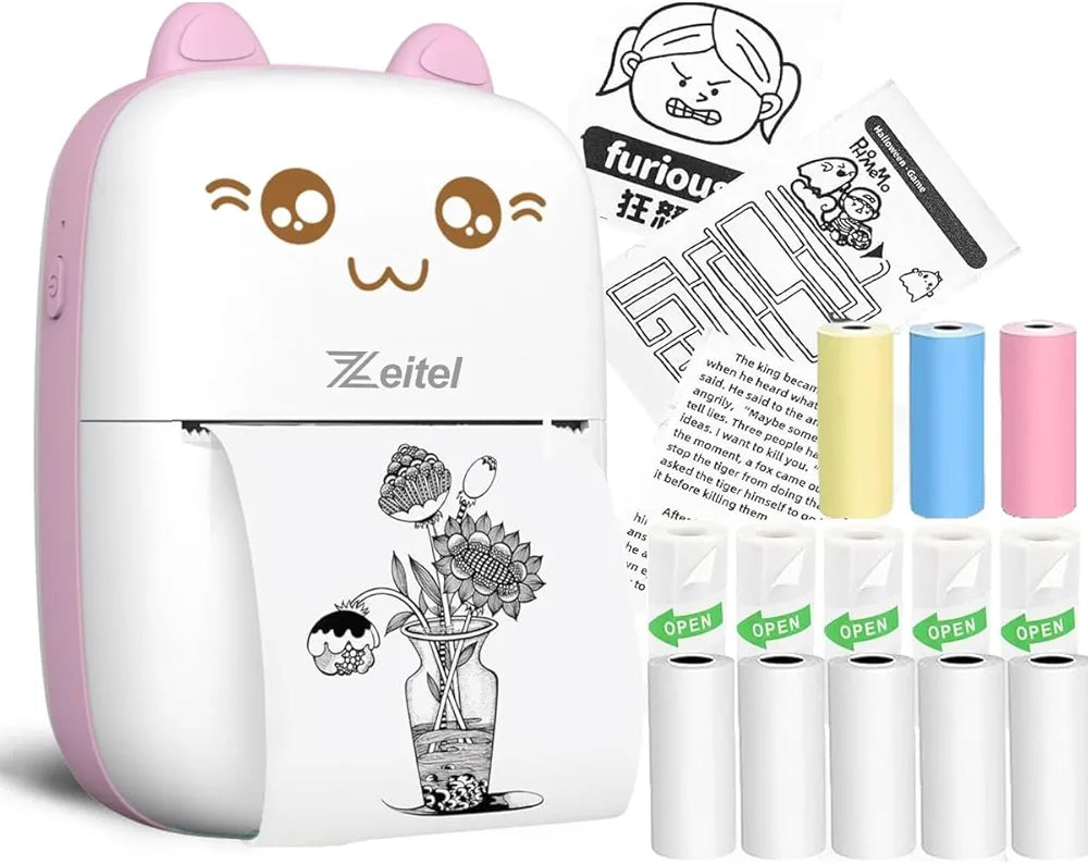 Bluetooth Mini Printer for Students | Inkless Wireless Thermal Printer (Black & White) | Portable Ink Free Printer for Android & iOS | 1200mAh Rechargeable Battery