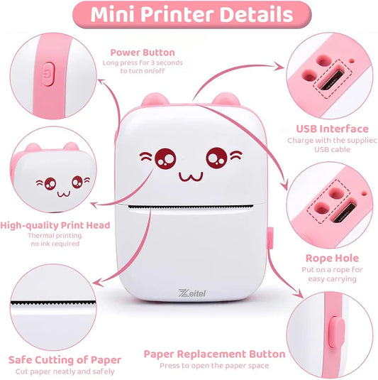 Bluetooth Mini Printer for Students | Inkless Wireless Thermal Printer (Black & White) | Portable Ink Free Printer for Android & iOS | 1200mAh Rechargeable Battery